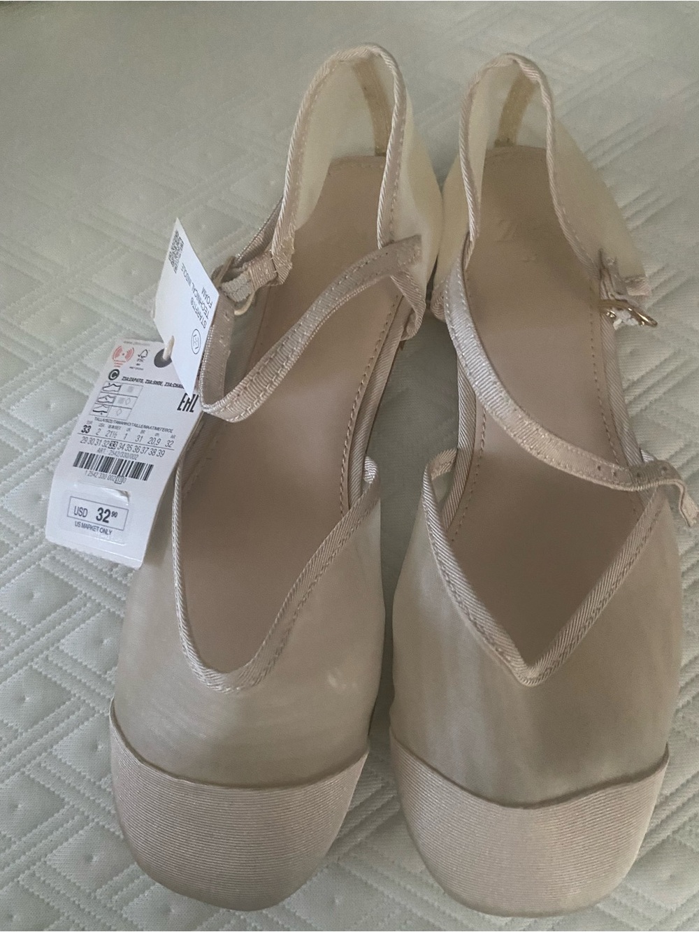 Zara Nude Beige Slingback Flats with Ankle Strap